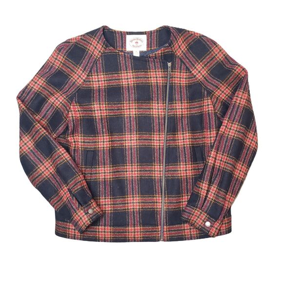 Brooks Brothers Red Fleece Womens Plaid Wool Jacket Asymmetrical Zip Size 12 - Picture 1 of 6